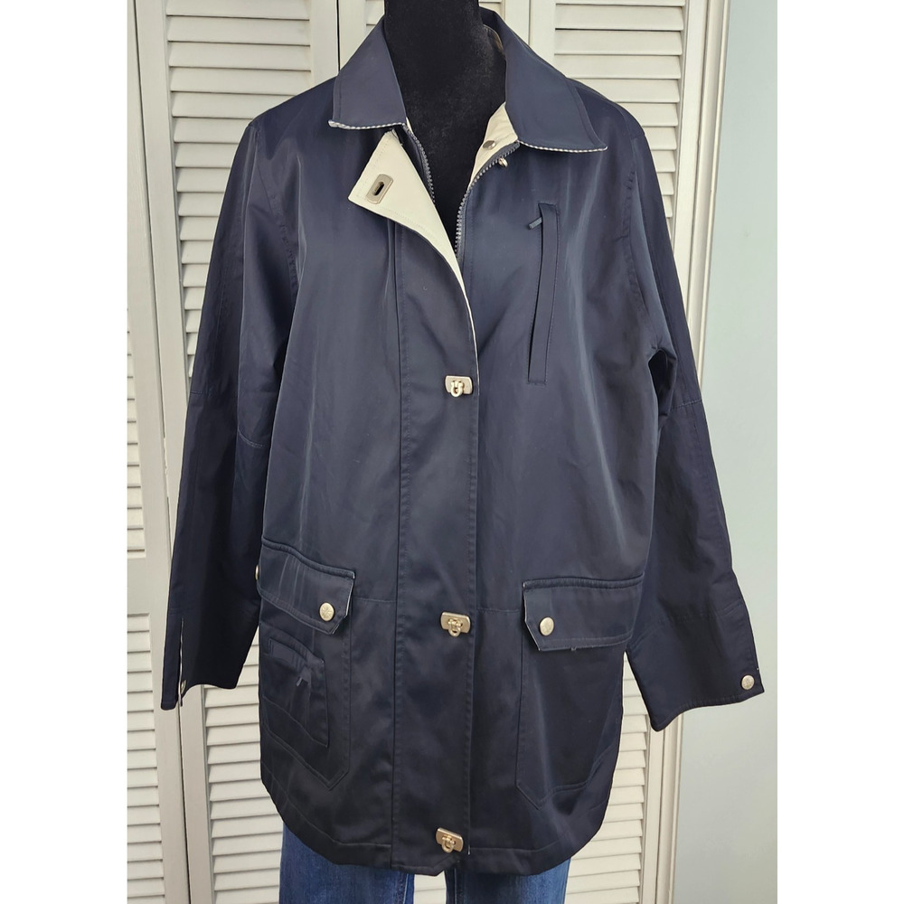 Mulberry Street Jacket Large Navy Windbreaker Pinstripe Lined Nautical Preppy